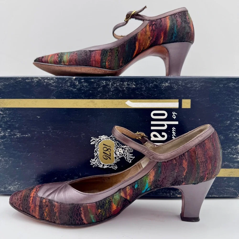 True Vintage 40s/50s Johansen Mary Jane 6N Rich Tapestry Heels w/ Box